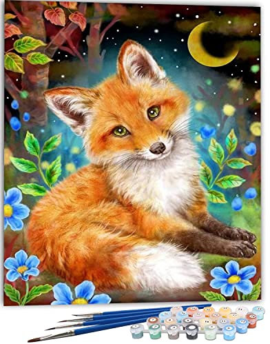 SULISO Peinture par Numero Adulte, Kit Peinture Adulte Enfant Comprend des Peintures Acryliques et des Pinceaux Sans Cadre,Petit Renard 40x50 cm
