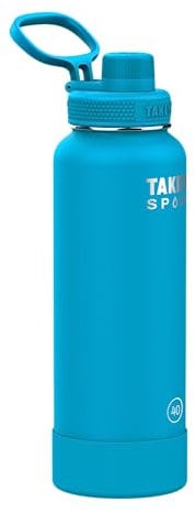 Takeya Sport 40 oz Triple Wall Insulated Stainless Steel Water Bottle With Ice Blocking Spout Lid, Unmatched Quality, 26+ Hours Cold, Champion Blue