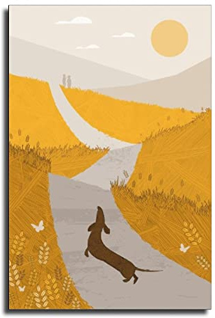 Sausage Dog Walk, Retro Mitte Jahrhundert 1960er Jahre Illustration Poster Tiere Scandi – Tierdruck – Dackelkunst – Hundeposter Hundekunst Leinwand Kunst Poster Kinderzimmer Dekor 40 x 60 cm