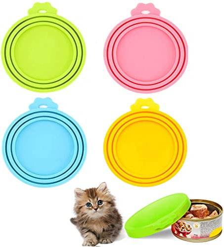 4 PCS Tin Can Lids for Pet Food Cover Silicone Tins Lid Cat Food Storage Cans Sealer Universal Size Cap for Pets Food Toppers Lids 4 Colors