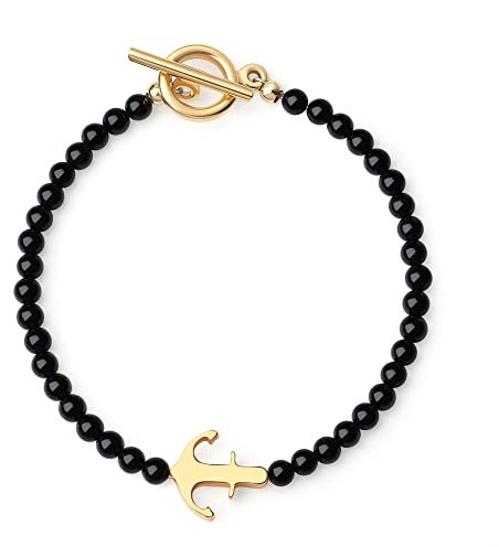 GAVU Anker Armband mit Schwarzem Turmalin für Herren und Damen 21cm