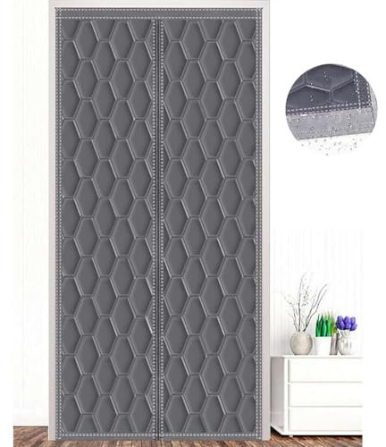 ZHhan Magnetic Thermal Insulated Door Curtain, Energy-Saving Privacy-Protecting Windproof,with Waterproof Cotton Curtain for Heater Room, Living Room,Easy to Insulated(Light Grey,80x210cm)