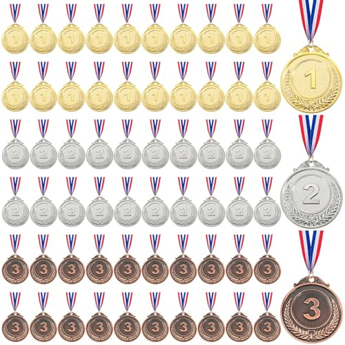 Caydo 63 Stück 5,1 cm Gold Silber Bronze Award Medaillen 1. 2. 3. Platz Medaillen für Auszeichnungen für Kinder und Erwachsene für Sport, Wettbewerbe, Party