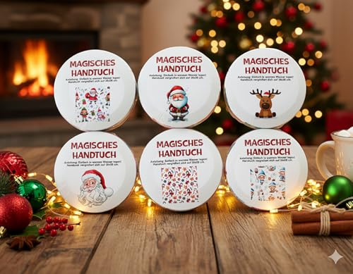 KAMACA 6er Set Magische Handtücher weihnachtliches Zauberhandtuch mit Überraschungseffekt Zaubertuch Kinder Mitgebsel Geschenkidee Adventskalender Geschenk Weihnachten (6er Set Funny Christmas)