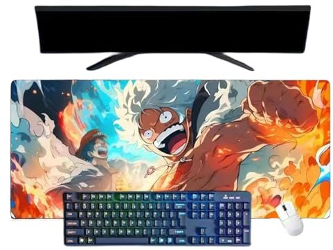 One Piece Luffy Anime XXL Mouse Pad, 800 x 300 mm, Waterproof Gaming Keyboard Mouse Mat and 3 mm Non-Slip Rubber Base Textured Surface