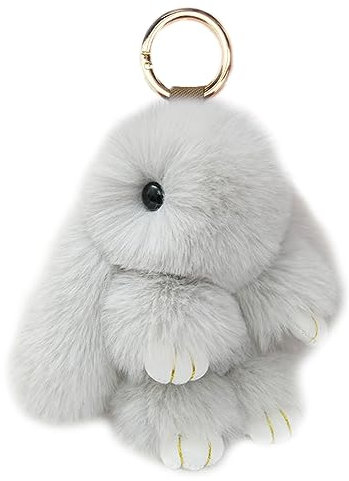 Xsclpomddy Süße Plüsch Hase Schlüsselanhänger Plüsch-Häschen Schlüsselanhänger Pom Poms Taschenanhänger Handtasche Autoschlüssel Dekoration,light gray