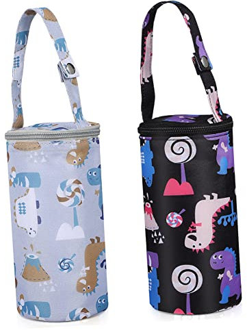 DIKACA 2stücke Isolierte Babyflaschen Tasche Mit Cartoon-Muster Thermotasche Für Milchflaschen Für Kinderwagen Und Rucksack Tragbar Und Stylisch
