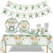 Juego de Vajilla Animal Jungle Safari, 98pcs Decoración Fiesta Cumpleaños Niños con Platos de Papel Desechables Servilletas Vasos Mantel Banner, Vajilla Baby Shower Animal Verde(24 Invitados)