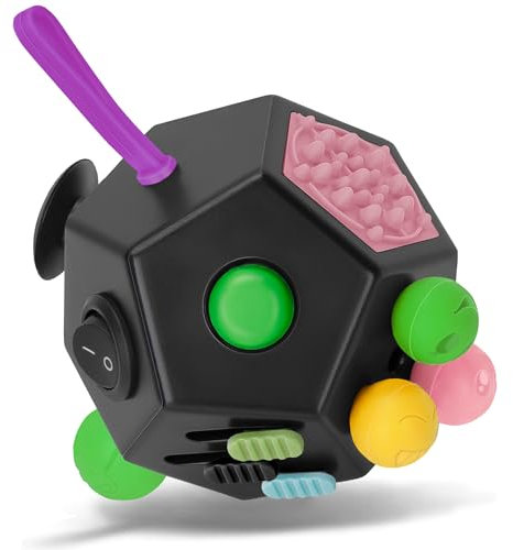 Milifox 12 Sided Fidget Cube - Fidget Cube Spielzeug für Erwachsene & Kinder mit ADHD, ADD, Autismus,Anti-Stress Angst Relief Original Infinity Toys(Schwarz)