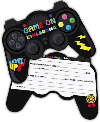 ZELAITE 12x Video Gaming Spiel Party EINLADUNGSKARTEN KINDERGEBURTSTAG Junge Mädchen, Gaming Party Einladung, Einladungskarten Kindergeburtstag (D)