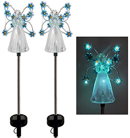 Hiraith 2 Stück Engel Solarleuchten LED Solar Gartenleuchten Outdoor Garten Dekoration wasserdichte Solarleuchten Halloween Weihnachten (Blau), Hiraithh2eg1fb4at-91