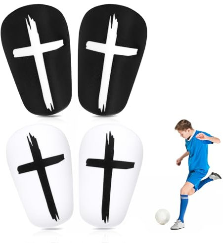 2 Paare Fußball-Schienbeinschoner, 8x5cm Schwarz-Weißes Kreuz Mini Schienbeinschoner Extra Kleine Schienbeinschoner Ausrüstung für Teenager Erwachsene Jungen und Mädchen