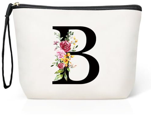 Personalisierte Initialen Große Make-up-Tasche, Schminktasche Damen, Reise Canvas Kosmetiktasche, Geburtstagsgeschenke für Frauen und Mutter, Geschenke für Freundinnen, Braut und Brautjungfern B