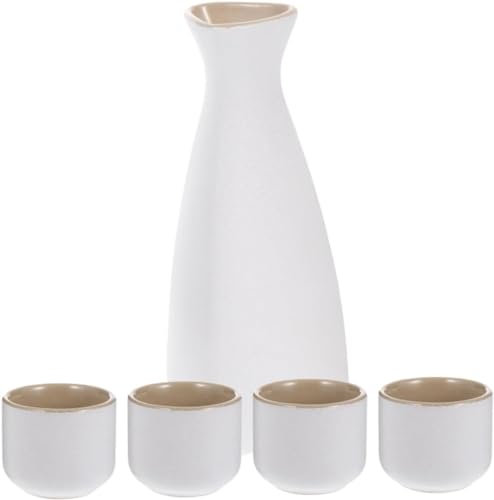 SYLUOQP 1 Juego de Jarra de Sake Copa de Vino Taza de Sake Japonesa y Jarra Vasos de Sake Vaso de Soju Tazas Vintage Olla de cerámica para Servir Vino Porcelana Letras Blancas,Blanco