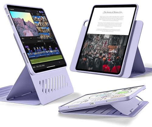 ESR for iPad Air 13 inch Case M3 2025 M2 2024, Rotating Case with Removable Magnetic Cover, Adjustable Portrait/Landscape Stand with Raised Screen View, 9 Standing Angles, Shift Series, Light Purple