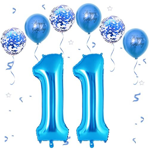 VUCDXOP Blau Luftballon 11, XXL Riesige Geburtstag Ballon 11, 40 - 111cm Ballon Zahl Deko Folienballon Zahlen 1, Geburtstagsdeko Jubiläum Party Deko, Fliegt mit Helium (Nummer 11)