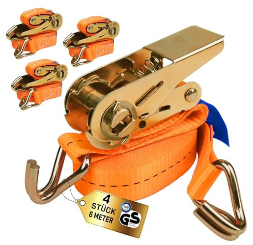 4 Stück Spanngurte mit Ratsche und Haken - 6m 1000kg 25mm - Zurrgurte - Ratschengurte Nach DIN EN 12195-2 - KODIAK STRAPS