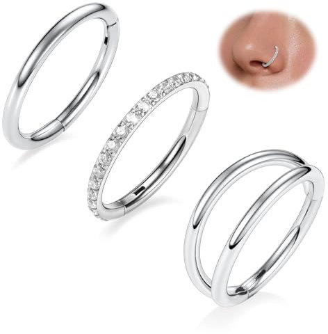 AROWRO Nasenpiercings: Silber, 16G 6mm, 3 Stück, Chirurgenstahl, Klicker, Unisex, 5g