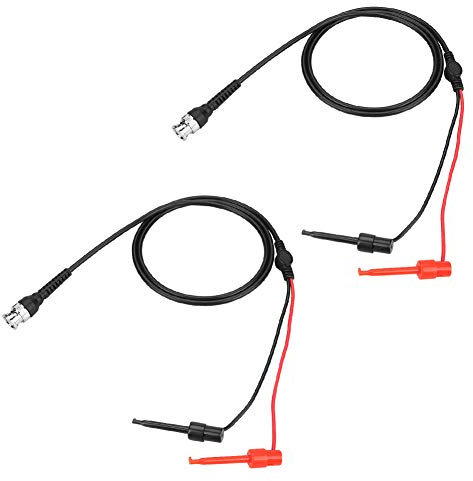 DriKou 2 Stück Koaxialkabel, BNC auf Dual Testing Hook Probe Oszilloskop Maschinentestleitung Koaxialkabel mit zwei Mini-Sonden Minigrabber-Zubehör