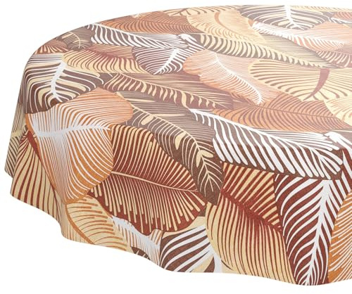 ANRO Wachstuchtischdecke Wachstischdecke Wachstuch Tischdecke abwaschbar Gartentischdecke Wasserabweisend Rund 140cm Schnittkante Floral Blätter Laube Rot