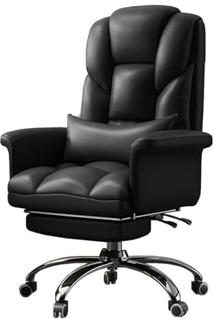 Luxus Chefsessel mit Fußstütze Ergonomischer PU Leder Drehstuhl Boss Stuhl für Büro Einfache Montage & 360° Drehung Schwarz