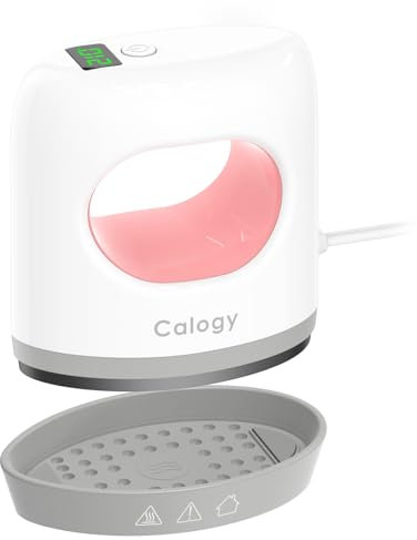 Calogy Prensa térmica Super Mini, 4 ajustes de temperatura máximo 210 °C, pantalla LED, 15 mins apagado automático, mini plancha de precisión para zapatos, gorras, posavasos y parches (Blanco Rosa)