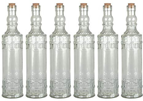 Lucenté 700ml Traditional Vintage Style Round Clear Glass Decanting Storage Bottles with Cork Stopper - Set of 6