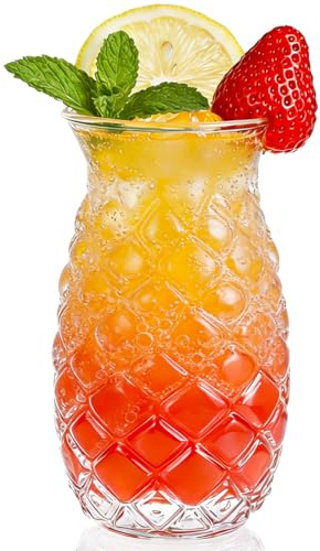 NUOBESTY Pineapple Cocktail Glass, 16 Oz Textured Pina Colada Cup Tropical Tiki Style Clear Pineapple Cup for Cocktails, Juice, Mocktails, Home Bar, Summer Party