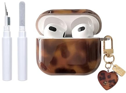 Reownest Kompatible für AirPods 2 Hülle mit Reinigungsset, Cute Braun Leopardenmuster Amber Schildkröte Aesthetic Design, Schockdichte Liebe Schlüsselanhänger Abdeckung für Mädchen Frau-Amber