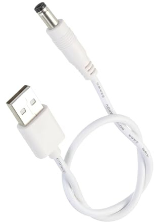 TA-VIGOR USB to DC Power Cable 0.3M, 5V 3A USB Type A to 5.5mm x 2.1mm Barrel Plug Lead White for Mini Fan LED Light Mobile Device, PVC Jacket 1 Pcs