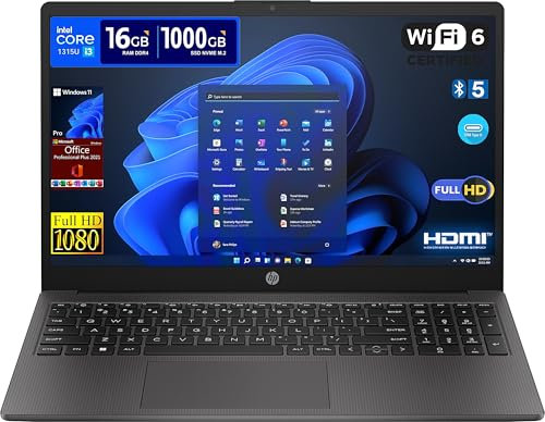 HP 250 G10 Notebook Portatile, Intel Core i3-1315U, 16 GB RAM DDR4, 1 TB SSD NVMe, Display 15.6 Full HD, Windows 11 Pro, Office 2021 Pro Plus, Pronto all'Uso