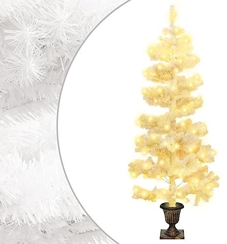 GCHDHAPB Swirl - Árbol de Navidad preiluminado con maceta, 120 cm, PVC, color blanco