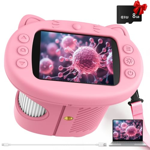 Microscopio Digital para Niños 1000X con Pantalla IPS 2,4'' | Fotos Y Vídeos De 2MP, 8LED, Batería Recargable De 2H, Conexión A Pc Y Tarjeta TF Hasta 64GB, Para Niños de 3-10 Años