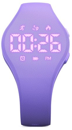 Focwony Kids Led Digtial Fitness Tracker Watch for Ages 5-15, No App needed, Waterproof Sport Wristwatch, with Pedometer Step Counter, Alarm Clock, for Children Goys Girls Teens (Purple2)