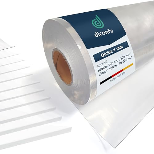 diconfa Plaque PVC Transparente sur Mesure 1mm d'épaisseur - 0,1 à 1,5 m de Largeur - 0,1 à 10 m de Longueur (1000 x 1500 x 1 mm) Bâche en Plastique Claire Nappe Tapis de Protection sous-Couche