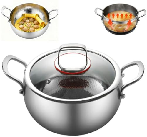 Olla de sopa martillada de titanio con tapa, olla grande antiadherente, resistente compatible con inducción con asas dobles, apta para lavavajillas, 26 cm