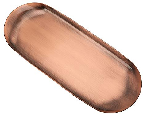 Ejoyous Decorative Tray, Stainless Steel Candle Tray, Oval Serving Tray for Cosmetics, Jewelry, Candles, Dessert (Large vintage copper color)