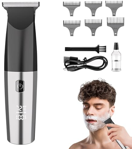 Haarschneidemaschine Profi, Barttrimmer Herren mit LED Anzeige, Bartschneider Elektrisch mit 2 Gänge, Haarschneider Set mit 6 Aufsteckkämme und 1 Kamm, Bart Trimmer Wasserdicht, Rasierer Herren (B)