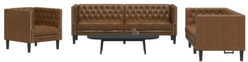 Lazy Sofa Couchsofa Ecksofa Kleine Couch,3 TLG. Chesterfield Sofa Set Braun Kunstleder Wildleder Optik,Kleine Couch Für Wohnzimmer,Schlafzimmer,Büro,Wohnung