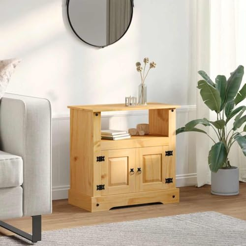 Qnhdfrt Solid Pine TV Cabinet Mexican Corona Style 80x43x78 cm Rustic Brown Entertainment Unit with Storage Shelf for Living Room Bedroom