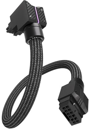 EZDIY-FAB UNIFAS ARGB 16-Pin 12VHPWR GPU Extension Cable for RTX 40/50 Series, 16AWG 90° Right-Angle 12V-2x6 PCIe 5.1 PSU Extension, 5V 3-Pin RGB Sync, Unified Cable Design,Reverse Type,Black
