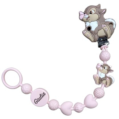 Cadena para chupete de silicona personalizada con nombre – Modelo Bubble Charm – Clip seguro – Idea regalo nacimiento – Conejita – Ultra ligera