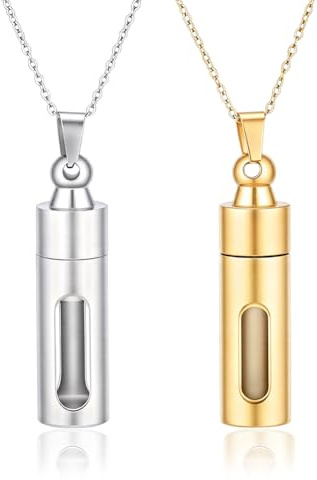 PH PandaHall 2 Sets 2 Colors Vial Necklace Glass Vial Pendant with Chain | 304 Stainless Steel Perfume Bottle Necklace Openable Pendant Vial for Ashes Memorial Wish Keepsake Hair Jewellery