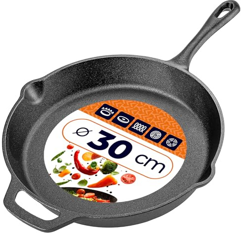 KADAX Sartén de hierro fundido de 30 cm, sartén de hierro fundido, apta para inducción y horno