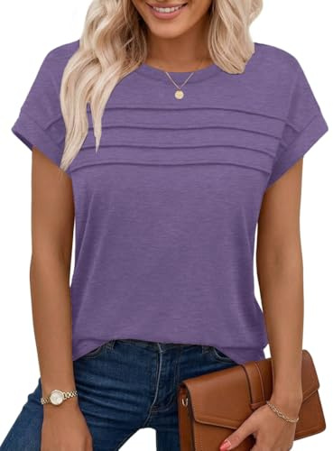Chicrise Maglietta Donna Estivo Senza Maniche Plissettato Tshirt Girocollo Manica Corta Casual Elegante Moda Top