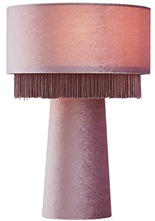 Tess Table Lamp E27 Base Fringed Drum Fabric Shade - Lilac Litecraft