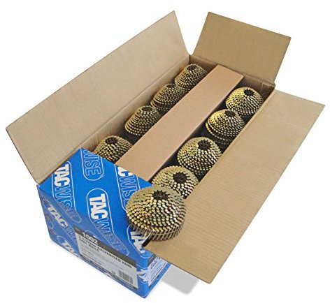 TACWISE 1002 Chiodi Galvanizzati in Bobina Conica Tipo 2,1/32 mm, Punta a Diamante, Annellati e Inclinati di 16°, Fascicolati con Fil di Ferro, Confezione da 14.400, Oro, Set di 14000 Pezzi
