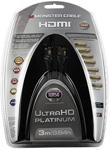 MONSTER - Platinum - Câble HDMI - Résolution 4K - pour PC, Home Cinema ou Studio - Vidéo HDR - 22,5 GBPS - Vitesse Éclair - Connecteurs en Or - 3 m - Garanti à Vie - Noir