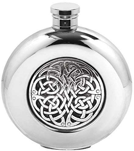 English Pewter Company Celtic Design 6oz Round Pewter Hip Flask [CEL193]