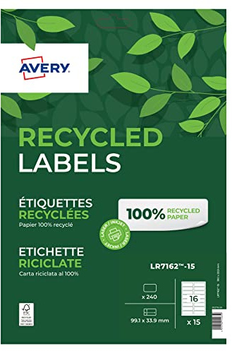 AVERY Zweckform LR7167-100 Versand-Etiketten (A4, 100 Stück, Recycling, 199 x 298,1 mm, 100 Blatt) weiß